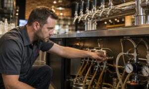 Draft beer system inspection during pour service.