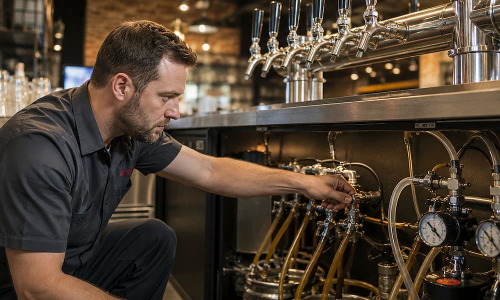 Draft beer system inspection during pour service.