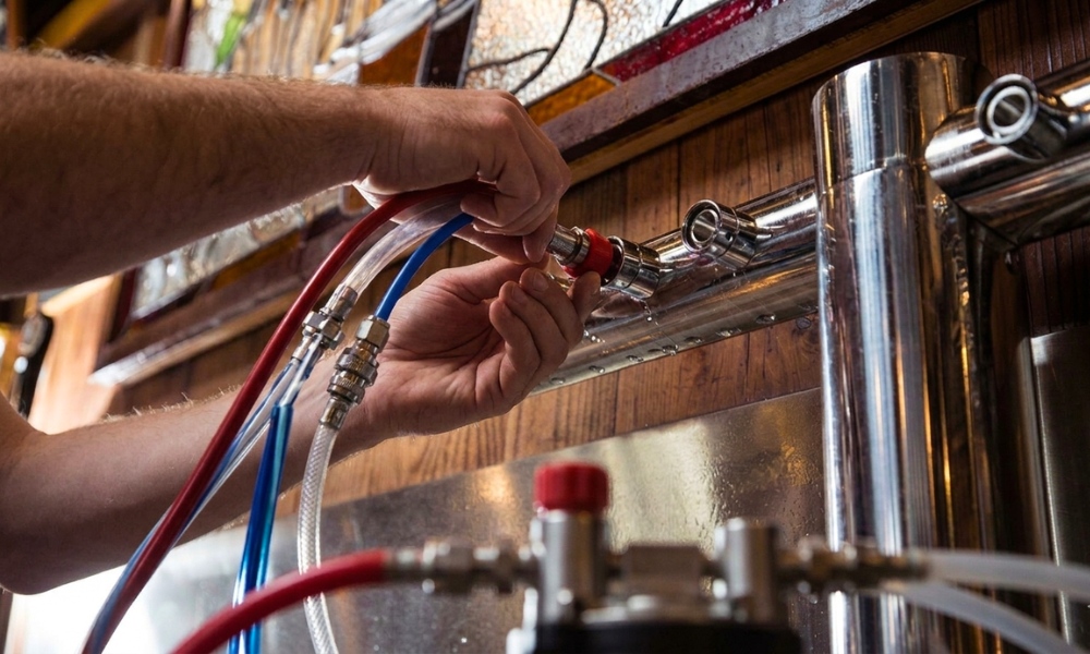 a man cleaning a draft beer line