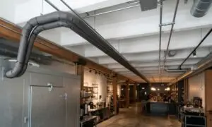 insulated python lines running from a walk-in cooler to a distant bar counter