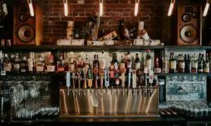 well-stocked bar features beer taps