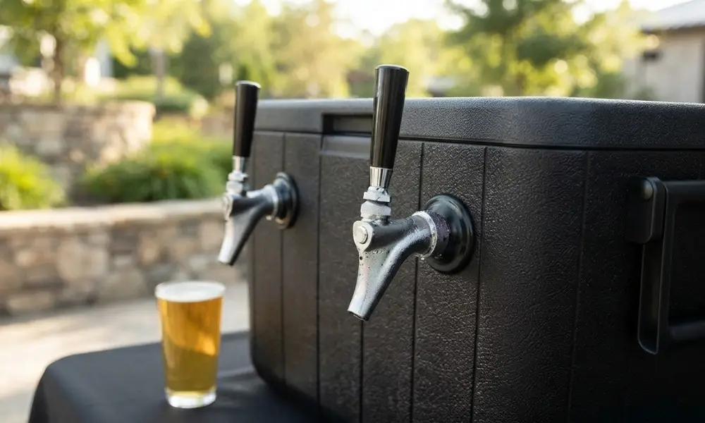 black jockey box cooler with draft beer taps