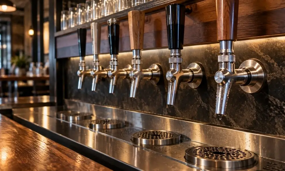 small beer tap wall system with six premium draft faucets