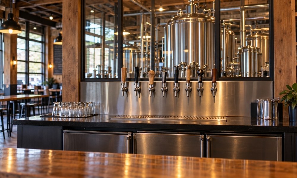 floor-to-ceiling beer tap wall system