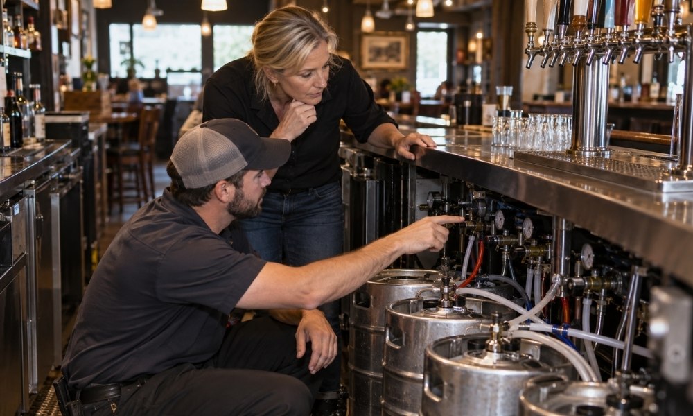 inspect a commercial draft installation underneath the bar